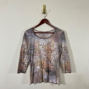 Vintage Y2K Xcit USA Fairy Top Women's 3/4 Sleeve Paisley Whimsical Size XL